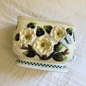 Vintage Ceramic Dish Casa Vero by ACK 3D Flowers Buttery Hand Painted